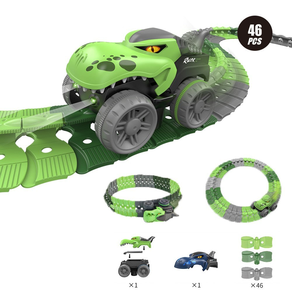 46Pcs Changeable Track Dinosaur Racing Car Set Kids Light Up Dinosaur Car Toy