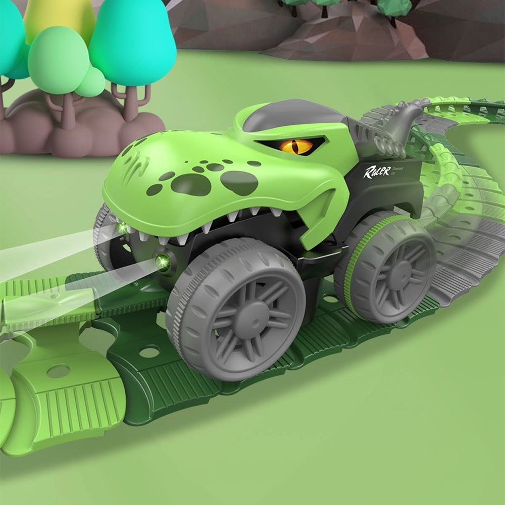 92Pcs Changeable Track Dinosaur Racing Car Set Kids Light Up Dinosaur Car Toy