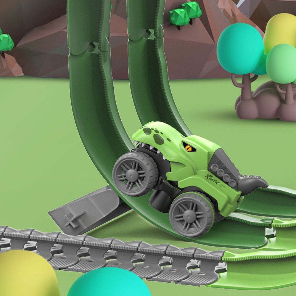 138Pcs Changeable Track Dinosaur Racing Car Set Kids Light Up Dinosaur Car Toy