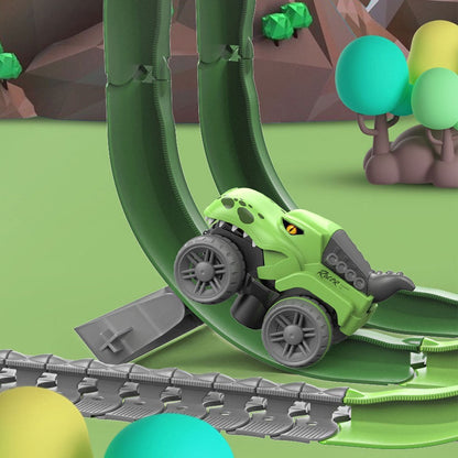 138Pcs Changeable Track Dinosaur Racing Car Set Kids Light Up Dinosaur Car Toy