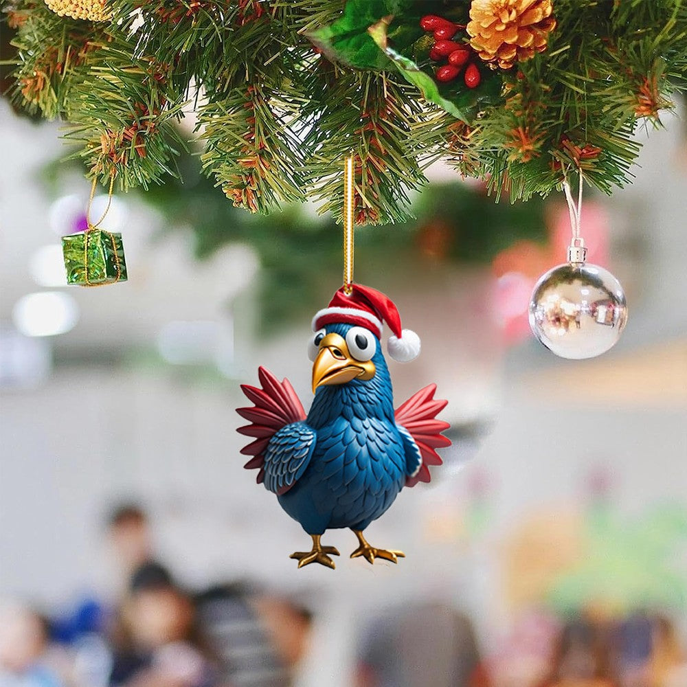 12Pcs Christmas Chicken Ornament Acrylic Rooster Pendant Xmas Tree Decoration