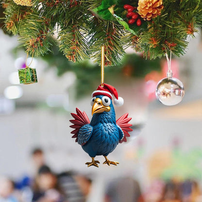 12Pcs Christmas Chicken Ornament Acrylic Rooster Pendant Xmas Tree Decoration