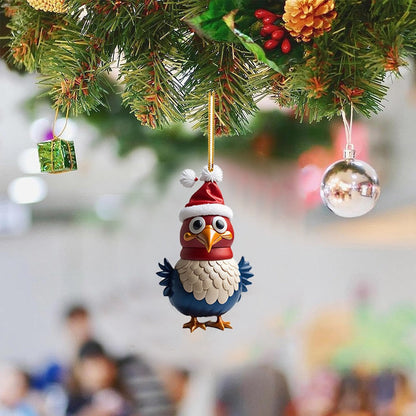 12Pcs Christmas Chicken Ornament Acrylic Rooster Pendant Xmas Tree Decoration