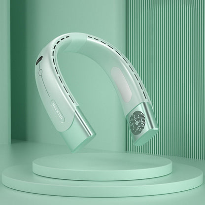 Hanging Neck Fan Wearable Bladeless Fan USB Rechargeable Cooling Fan with 5 Speed Adjustment Green