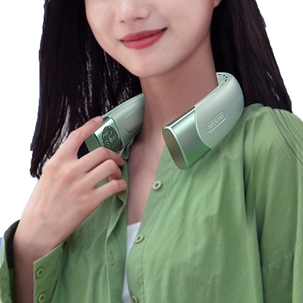 Hanging Neck Fan Wearable Bladeless Fan USB Rechargeable Cooling Fan with 5 Speed Adjustment Green