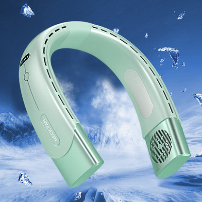 Hanging Neck Fan Wearable Bladeless Fan USB Rechargeable Cooling Fan with 5 Speed Adjustment Green