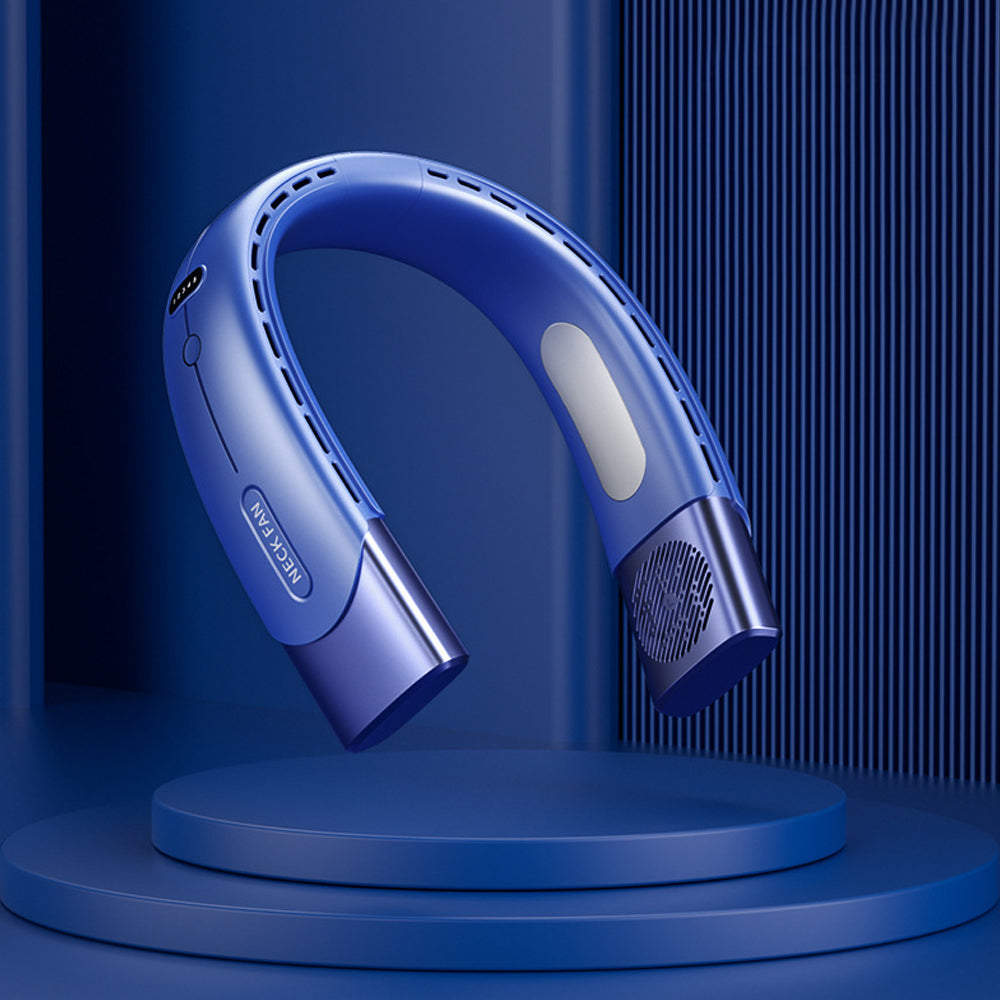 Hanging Neck Fan Wearable Bladeless Fan USB Rechargeable Cooling Fan with 5 Speed Adjustment Blue