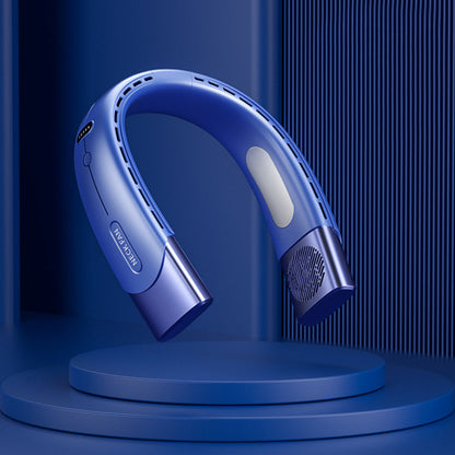 Hanging Neck Fan Wearable Bladeless Fan USB Rechargeable Cooling Fan with 5 Speed Adjustment Blue