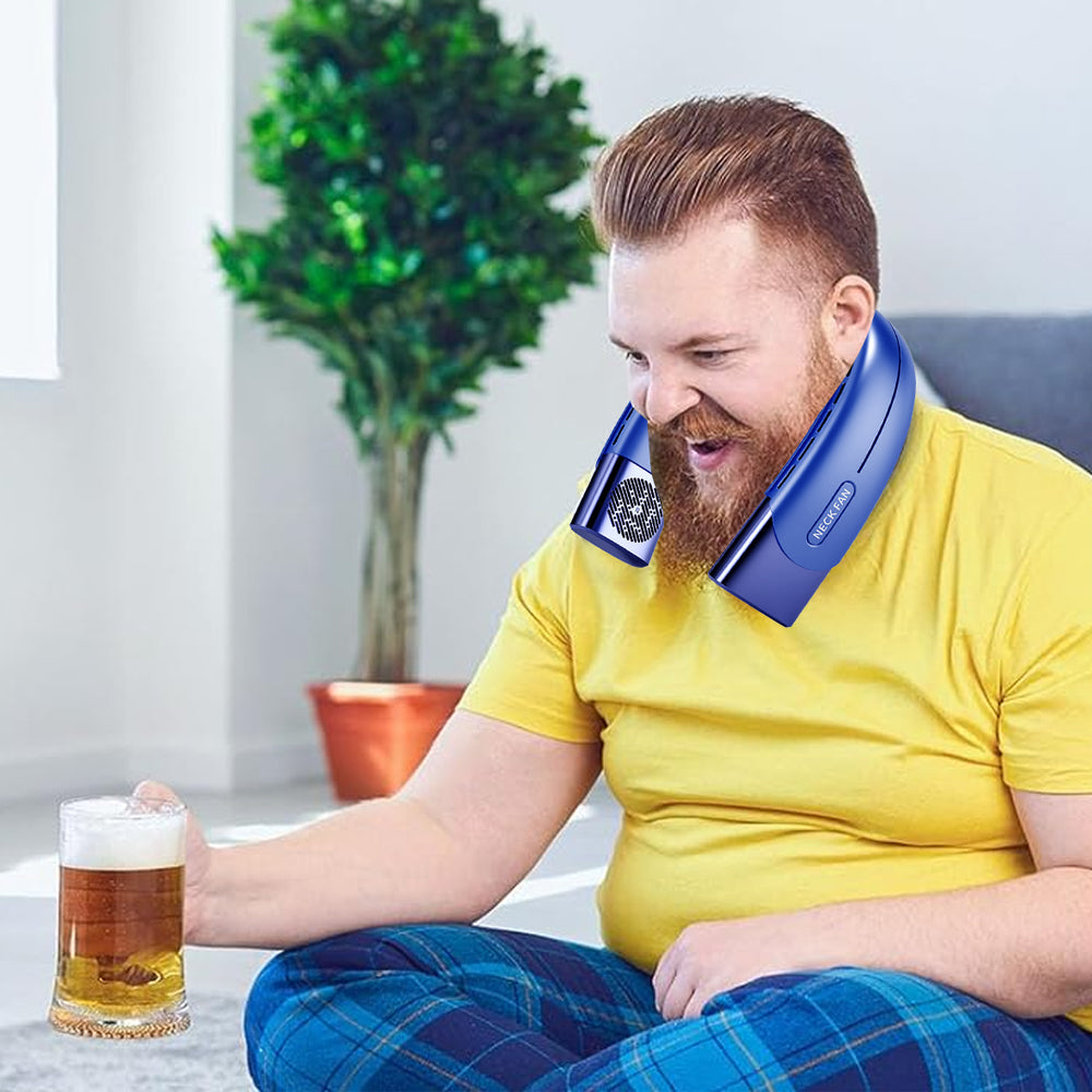 Hanging Neck Fan Wearable Bladeless Fan USB Rechargeable Cooling Fan with 5 Speed Adjustment Blue