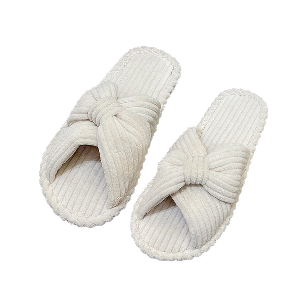 Cross Strap Flat Slippers Breathable Open Toe Women Slippers for Home-Beige