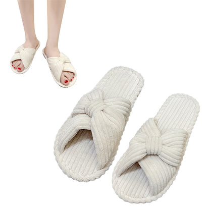 Cross Strap Flat Slippers Breathable Open Toe Women Slippers for Home-Beige