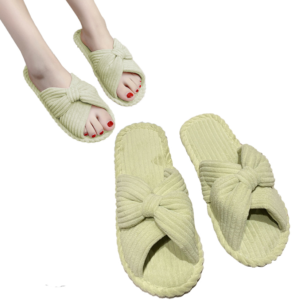 Cross Strap Flat Slippers Breathable Open Toe Women Slippers for Home-Green