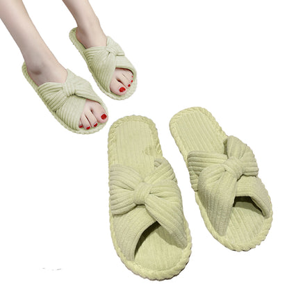 Cross Strap Flat Slippers Breathable Open Toe Women Slippers for Home-Green