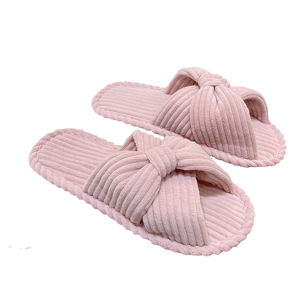 Cross Strap Flat Slippers Breathable Open Toe Women Slippers for Home-Pink