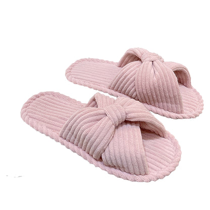 Cross Strap Flat Slippers Breathable Open Toe Women Slippers for Home-Pink