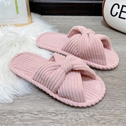 Cross Strap Flat Slippers Breathable Open Toe Women Slippers for Home-Pink