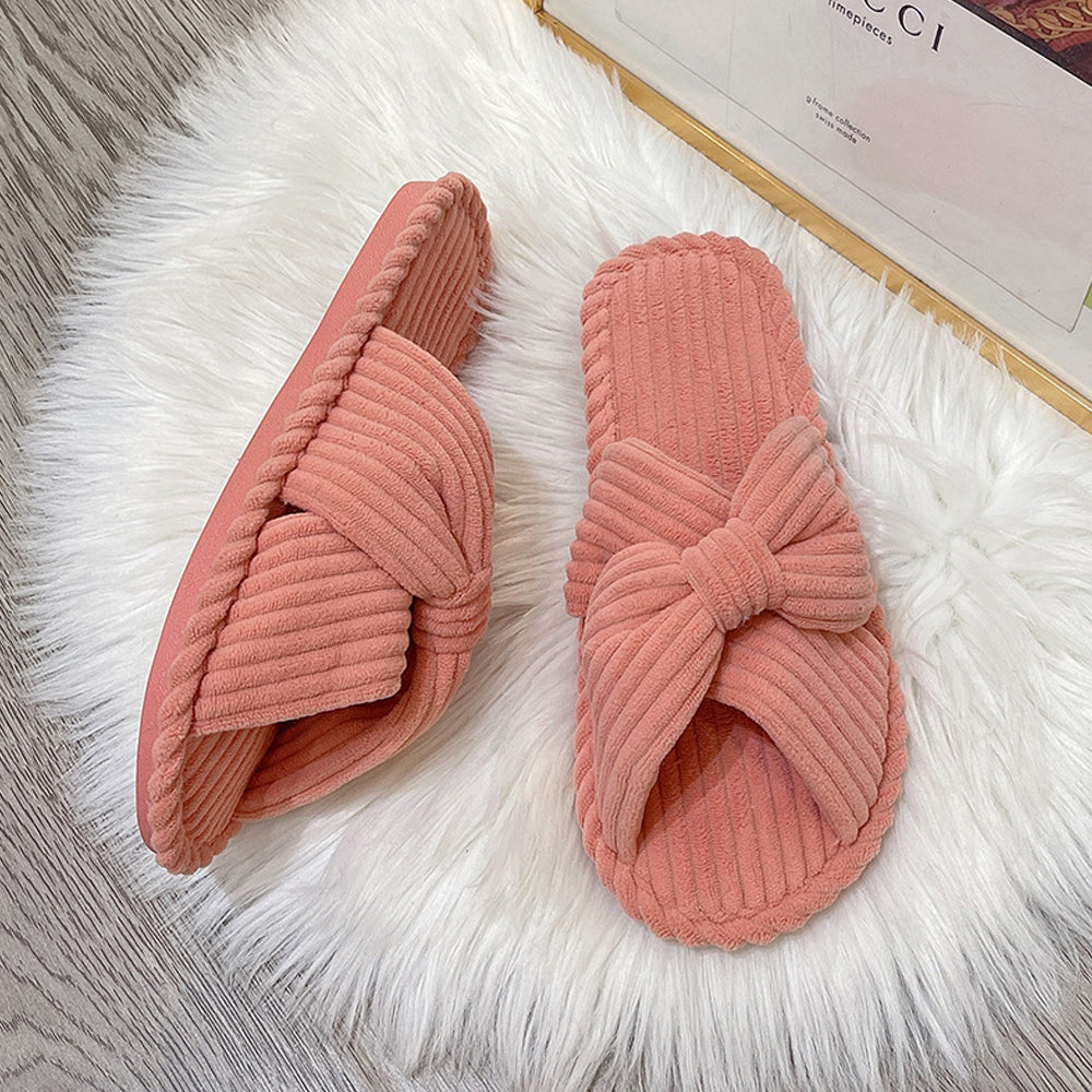 Cross Strap Flat Slippers Breathable Open Toe Women Slippers for Home-Orange