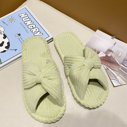 Cross Strap Flat Slippers Breathable Open Toe Women Slippers for Home-Green