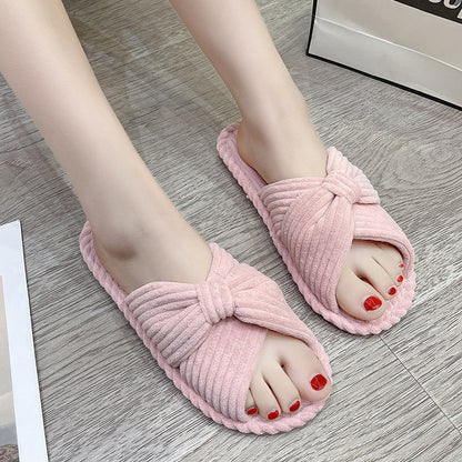 Cross Strap Flat Slippers Breathable Open Toe Women Slippers for Home-Pink