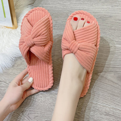 Cross Strap Flat Slippers Breathable Open Toe Women Slippers for Home-Orange