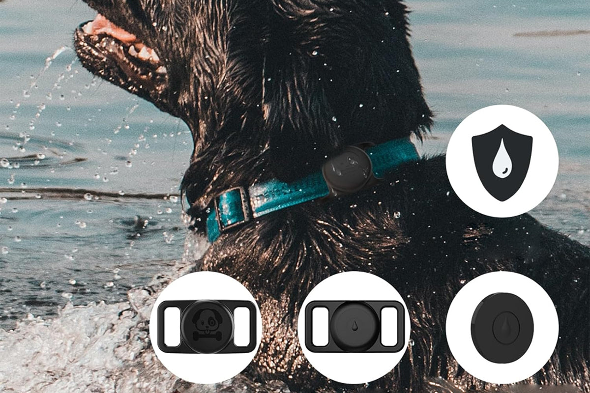 Water Resistant Airtag Dog Collar Holder Silicone Protective AirTag Cover-Black