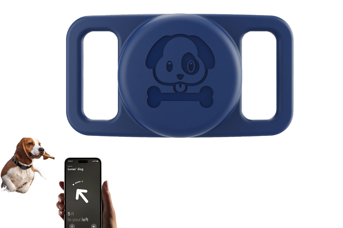 Water Resistant Airtag Dog Collar Holder Silicone Protective AirTag Cover-Blue