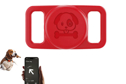 Water Resistant Airtag Dog Collar Holder Silicone Protective AirTag Cover-Red