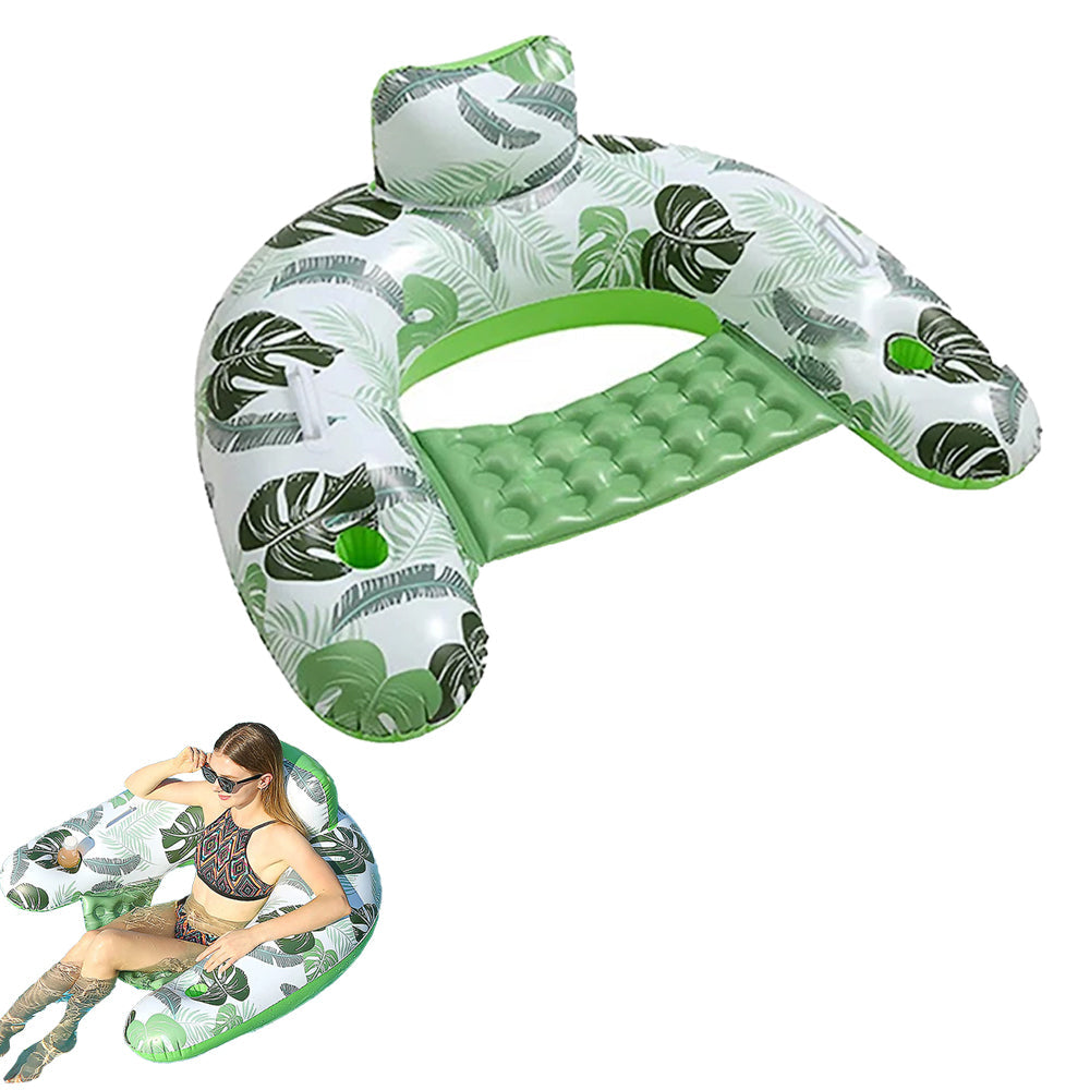 Inflatable Pool Float Chair Floaties Lounge Toys with Cup Holder Summer Swimming Green