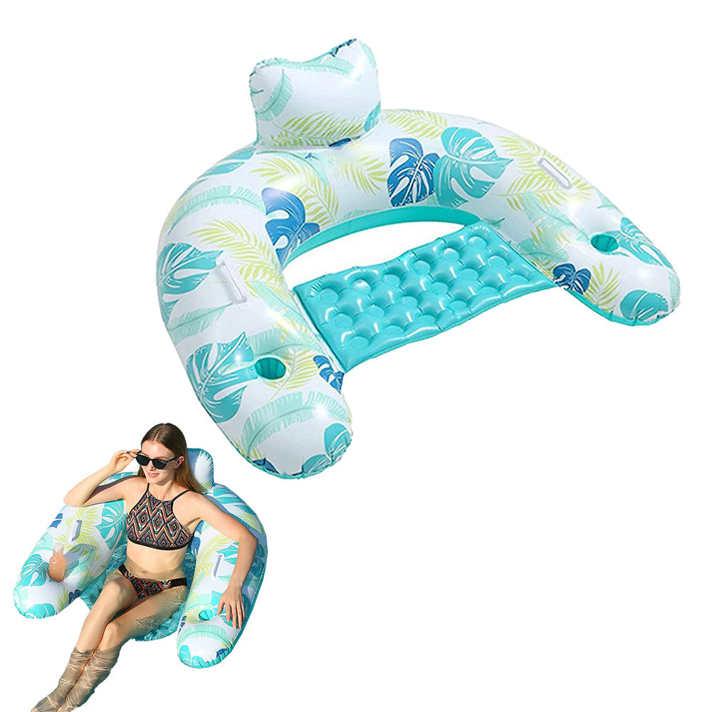 Inflatable Pool Float Chair Floaties Lounge Toys with Cup Holder Summer Swimming Blue