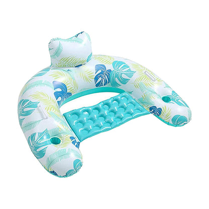 Inflatable Pool Float Chair Floaties Lounge Toys with Cup Holder Summer Swimming Blue