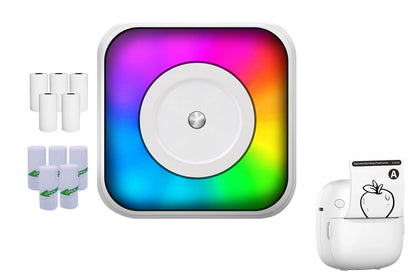 Mini Thermal Printer with RGB Light Portable Pocket Photo Picture Printer with 10 Rolls of Paper