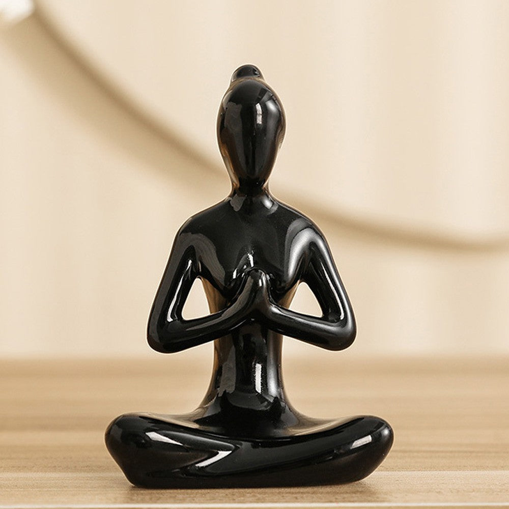 4Pcs Meditation Yoga Pose Statue Yoga Figurine Ornament Home Decoration Black