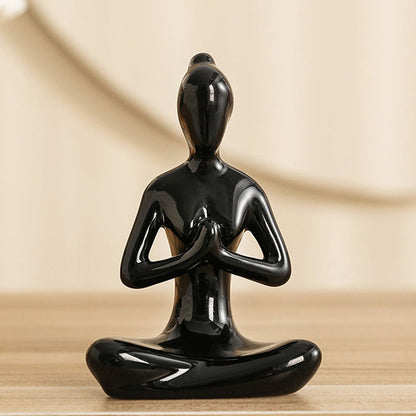 4Pcs Meditation Yoga Pose Statue Yoga Figurine Ornament Home Decoration Black