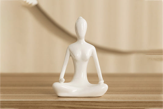 White Yoga Pose Statue Ceramic Desktop Decoration Sculpture Art Figurine for Home Decor-Meditation