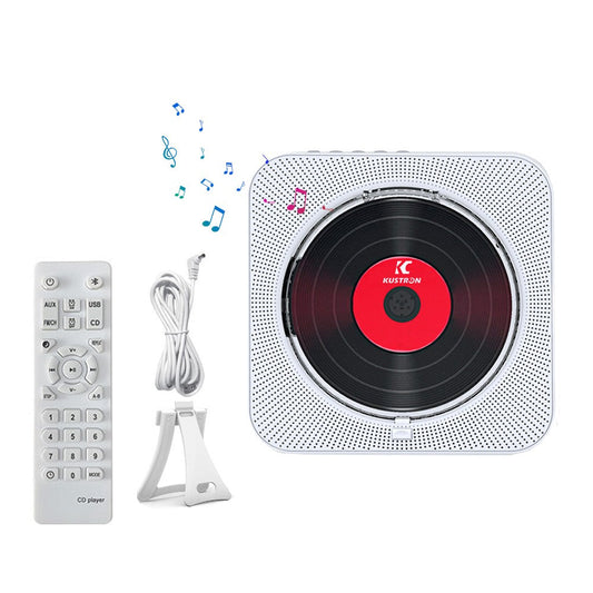 Wall-Mount Bluetooth CD Player LCD Display Music Player Home Audio Boombox White