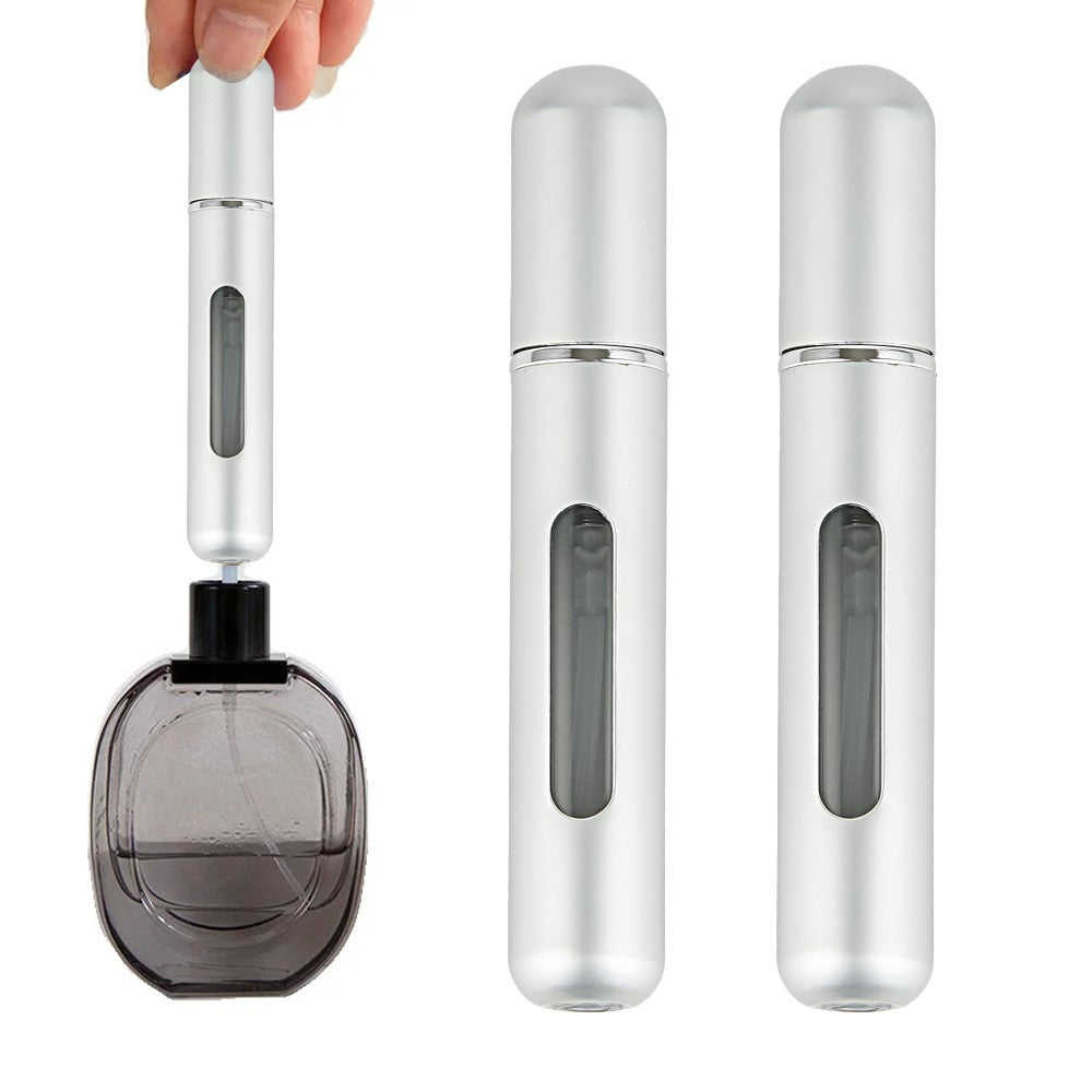 2Pcs 8ML Refillable Perfume Atomisers Travel Mini Empty Spray Bottles - Silver