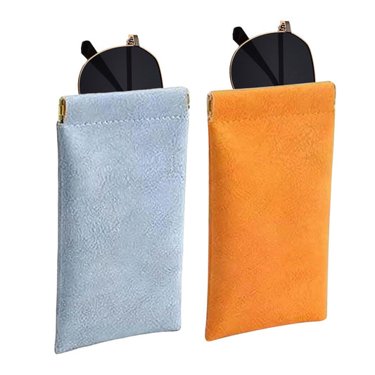 2Pcs Squeeze Top Glasses Pouches Portable Leather Sunglasses Storage Bags Travel Glasses Pouch Blue and Orange
