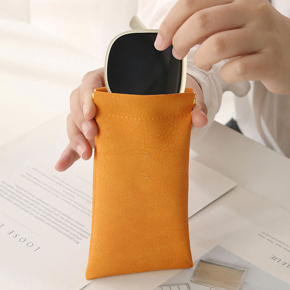 4Pcs Squeeze Top Glasses Pouches Portable Leather Sunglasses Storage Bags Travel Glasses Pouch