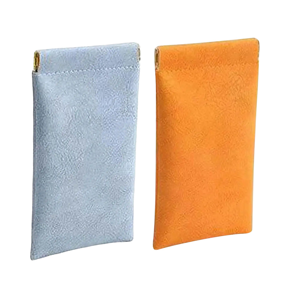 2Pcs Squeeze Top Glasses Pouches Portable Leather Sunglasses Storage Bags Travel Glasses Pouch Blue and Orange