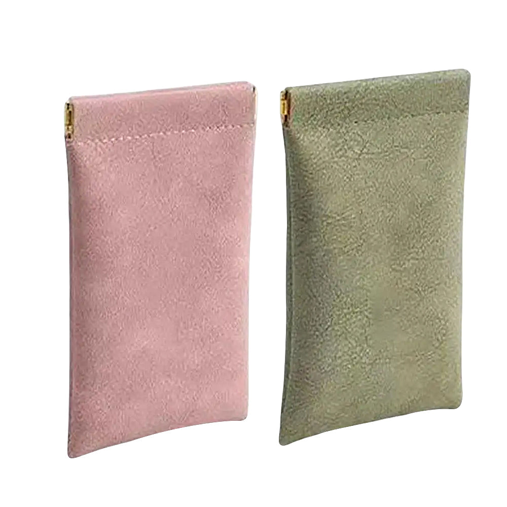 2Pcs Squeeze Top Glasses Pouches Portable Leather Sunglasses Storage Bags Travel Glasses Pouch Green and Pink