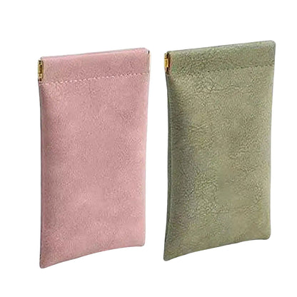 2Pcs Squeeze Top Glasses Pouches Portable Leather Sunglasses Storage Bags Travel Glasses Pouch Green and Pink