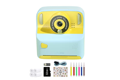 Instant Print Camera Toy with 32GB Memory Card and 5 Rolls Print Paper-Blue