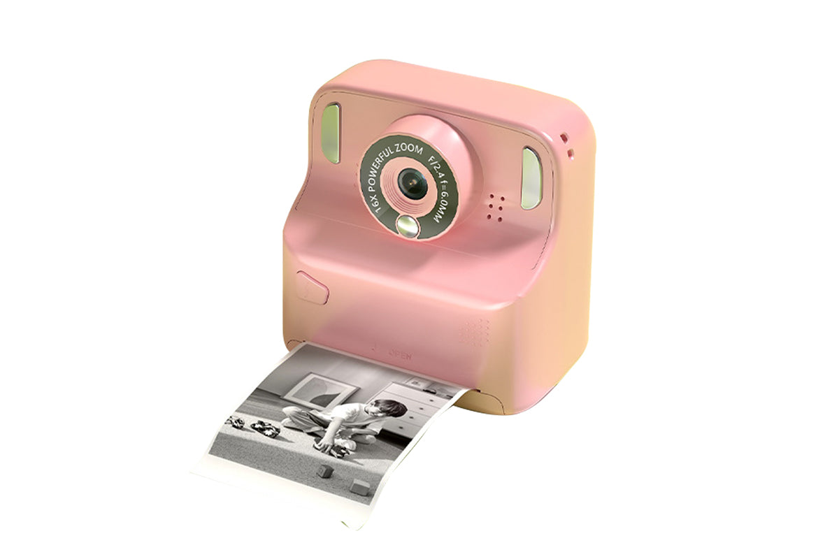 Instant Print Camera Toy with 32GB Memory Card and 5 Rolls Print Paper-Pink