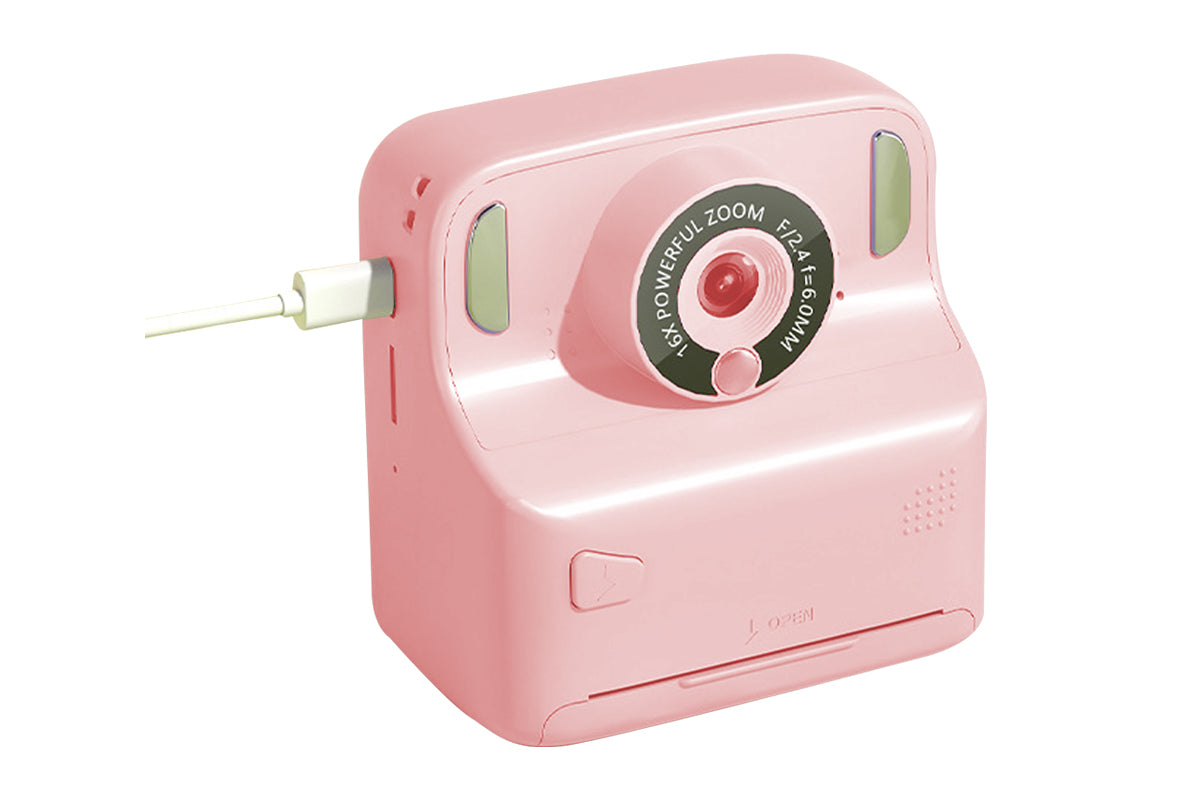 Instant Print Camera Toy with 32GB Memory Card and 5 Rolls Print Paper-Pink