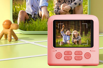 Instant Print Camera Toy with 32GB Memory Card and 5 Rolls Print Paper-Pink