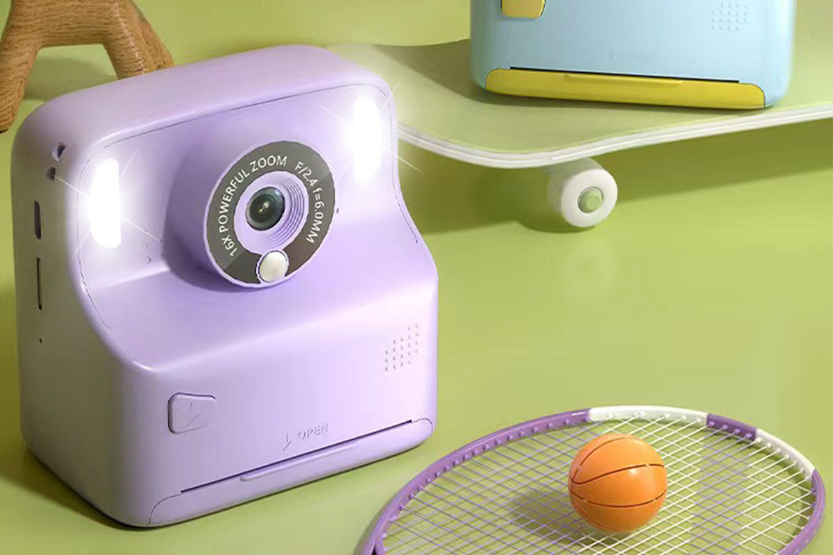 Instant Print Camera Toy with 32GB Memory Card and 5 Rolls Print Paper-Purple
