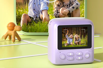 Instant Print Camera Toy with 32GB Memory Card and 5 Rolls Print Paper-Purple