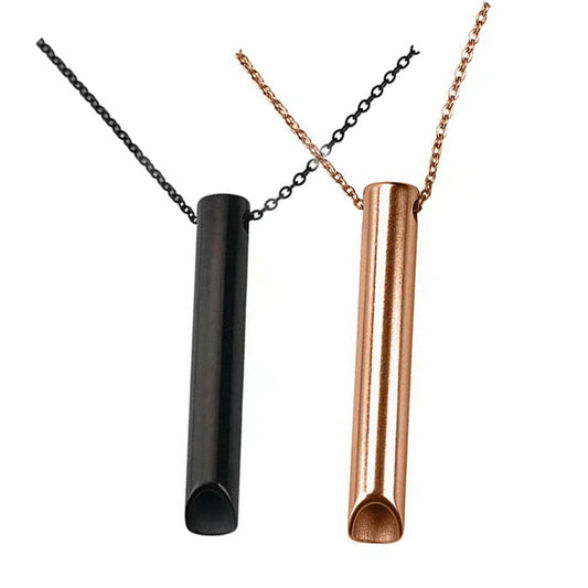 2Pcs Stainless Steel Meditation Necklace Breathing Necklaces Black and Rose Gold