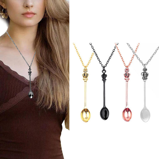 4Pcs Mini Crown Spoon Necklace Mini Tea Spoon Pendant Charm Vintage Jewelry for Women Girls