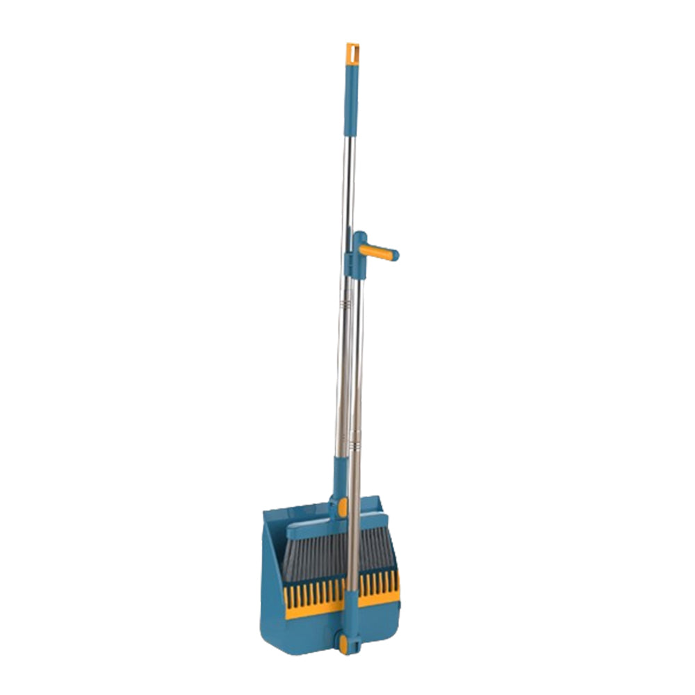 180 Degree Rotatable Broom with Foldable Standing Dustpan Set for Home Office Cleaning Blue